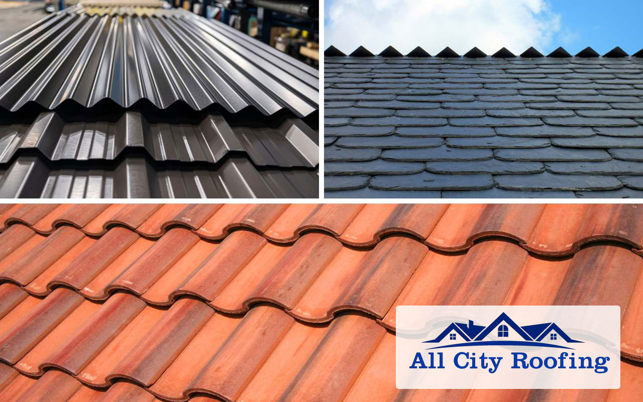 Display of various durable materials used in energy-efficient roofing.